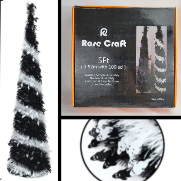 Ghost Tinsel Halloween Collapsible Pull Up Pencil Tree - 5 Ft Tall - Picture 1 of 12
